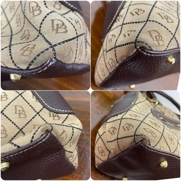 Dooney And Bourke Vintage Leather Brown Leather Signature Canvas Satchel Handbag